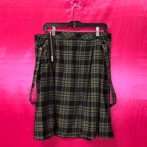 Vintage Lip Service Green Plaid Suspender Skirt